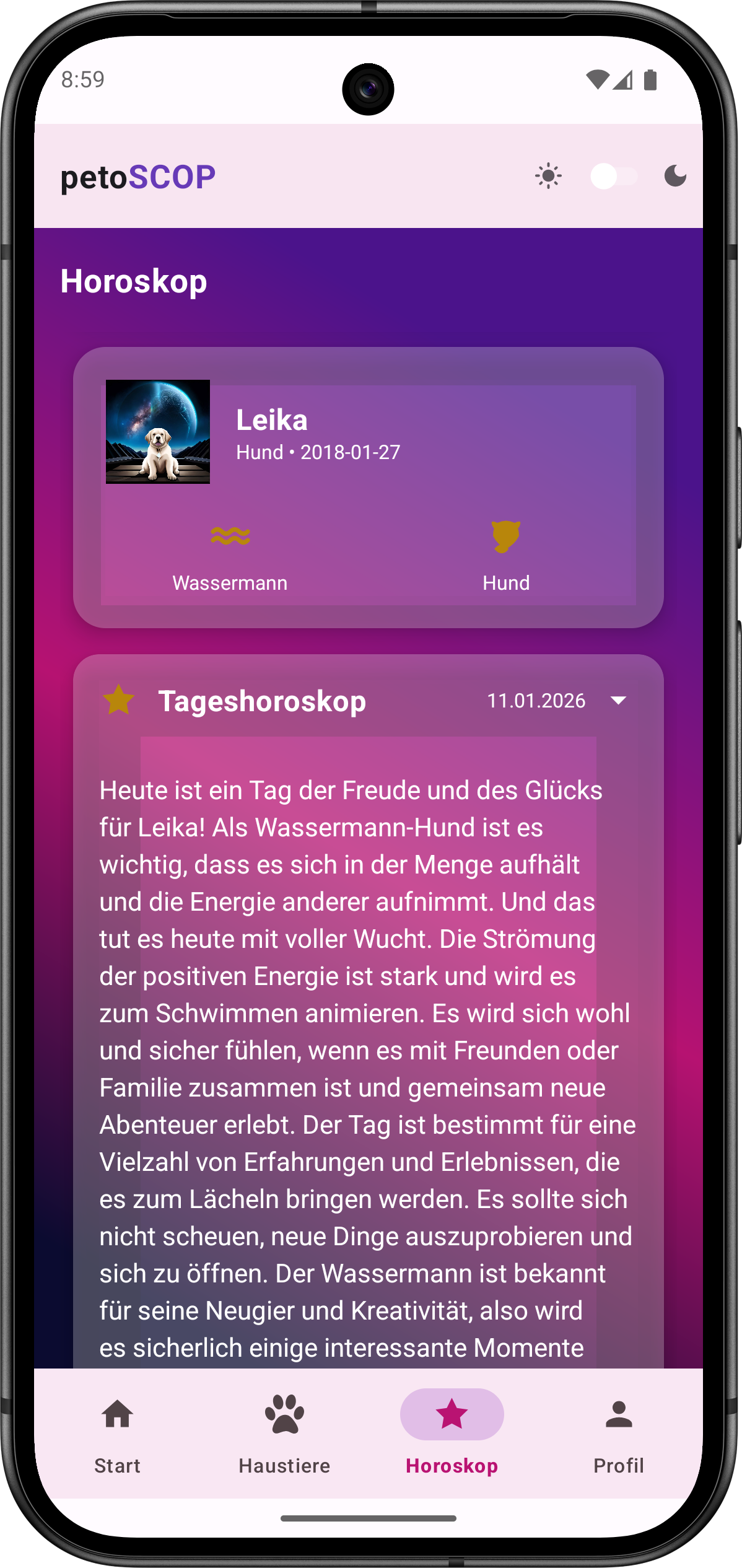 Vogel Tageshoroskop in der App